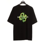  Balenciage Green Painted Double B T-Shirts Black