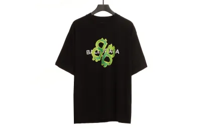 Balenciaga Green Painted Double B T-Shirts Black 01