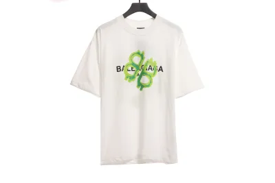 Balenciaga Green Painted Double B T-Shirts White 01