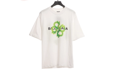Balenciaga Green Painted Double B T-Shirts White 01