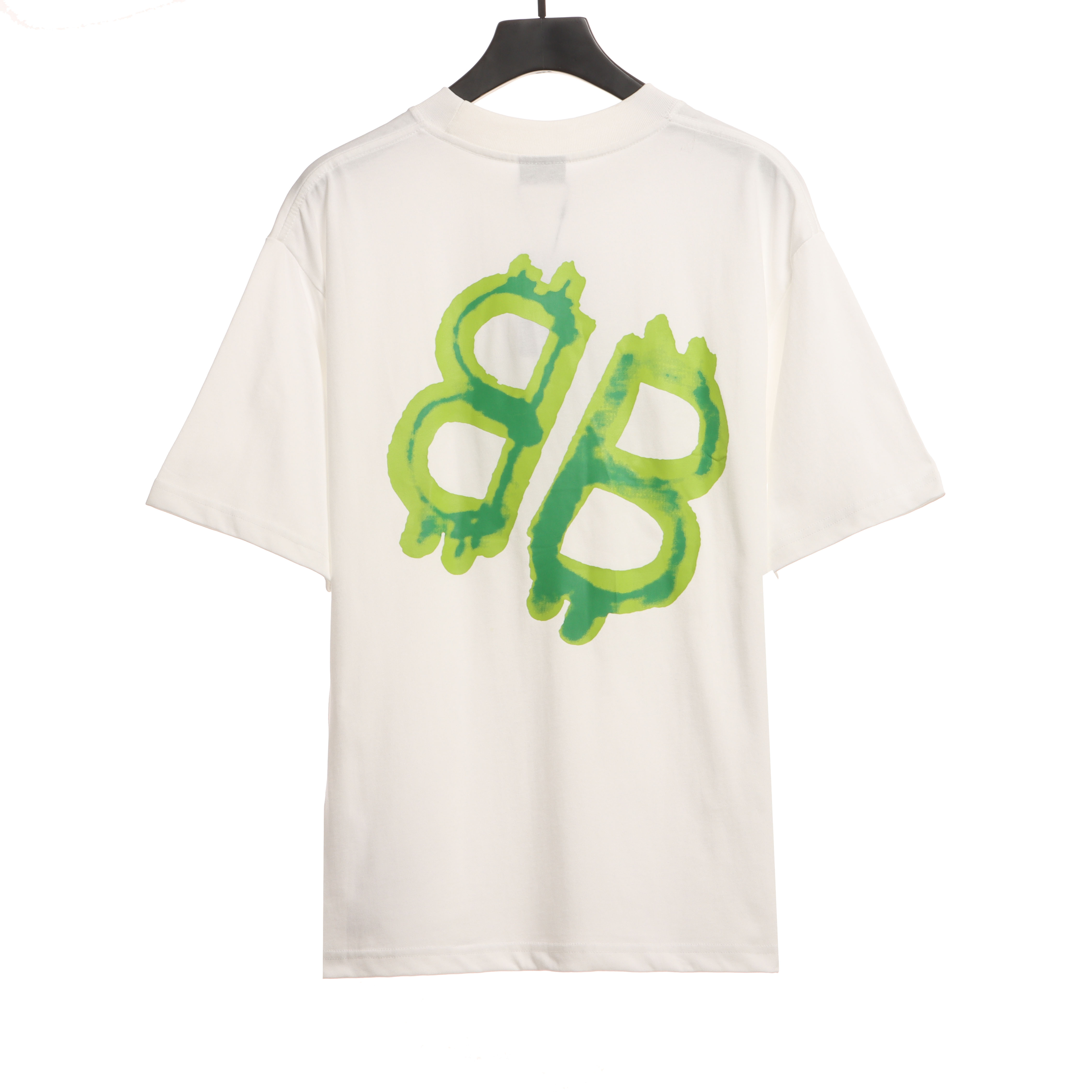 Balenciaga Green Painted Double B T-Shirts White