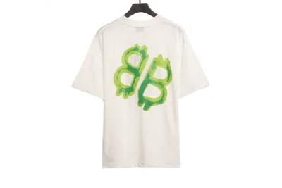 Balenciaga Green Painted Double B T-Shirts White 02