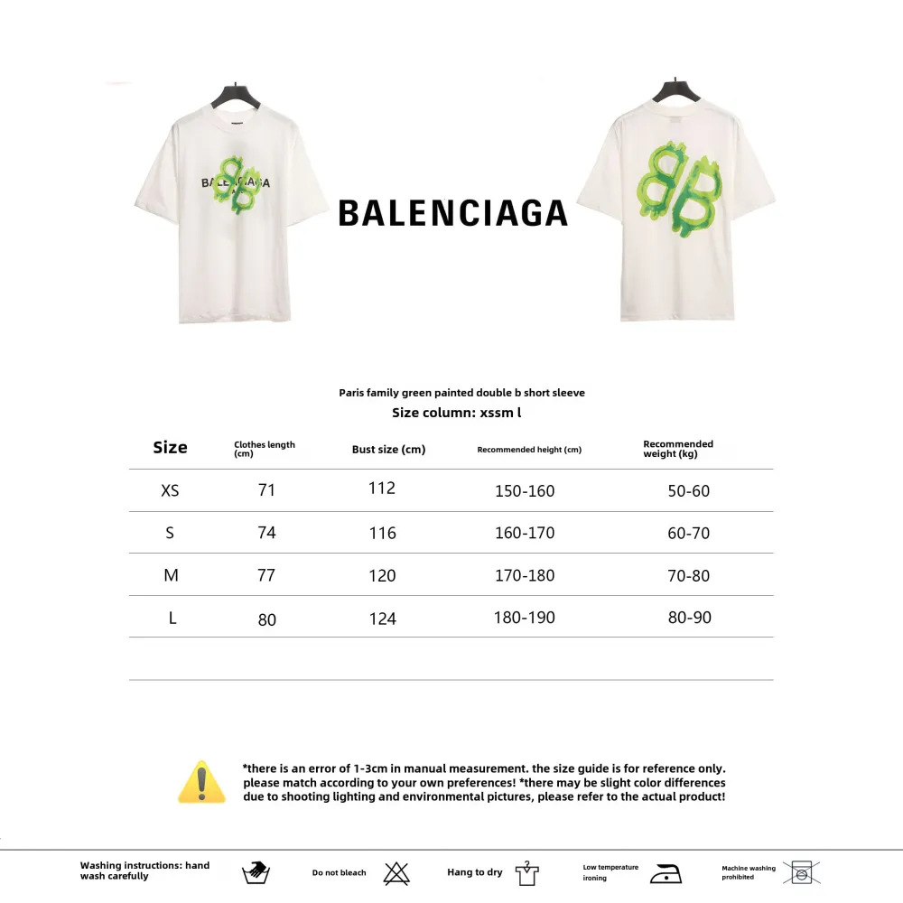  Balenciage Green Painted Double B T-Shirts White
