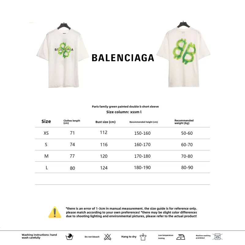  Balenciage Green Painted Double B T-Shirts White