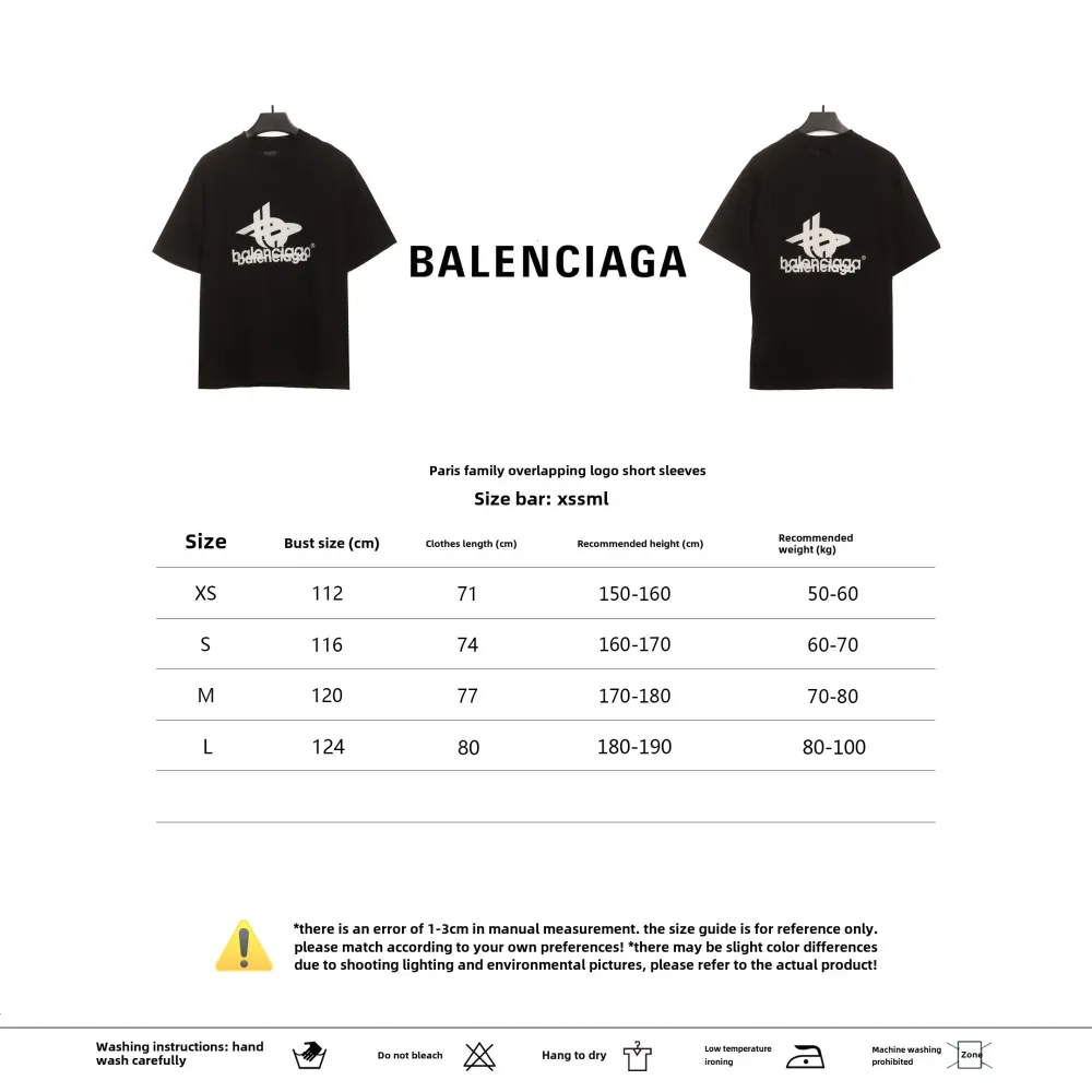  Balenciage Overlap LOGO T-Shirts Black