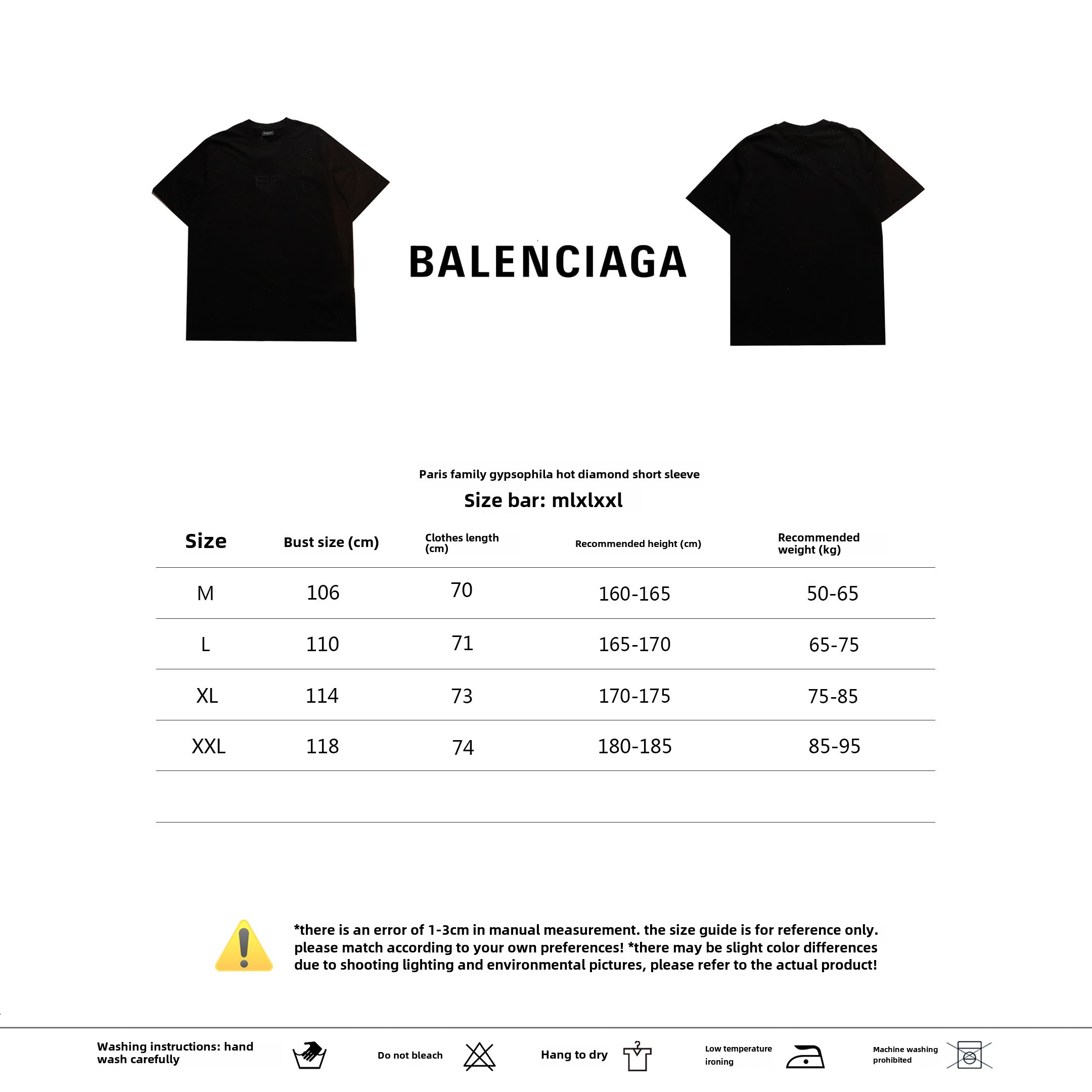 Balenciage starry rhinestone T-Shirts black
