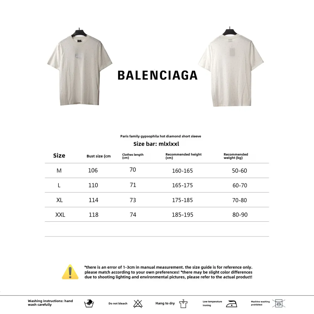  Balenciage starry rhinestone T-Shirts white