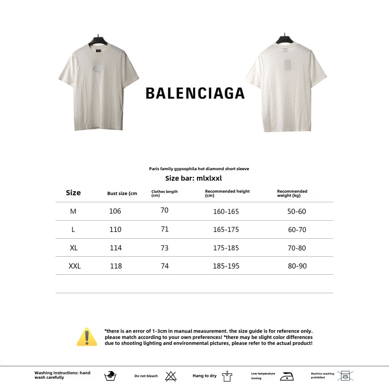  Balenciage starry rhinestone T-Shirts white