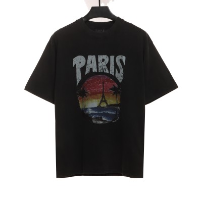  Balenciage Sunset Beach Tower T-Shirts Black 01