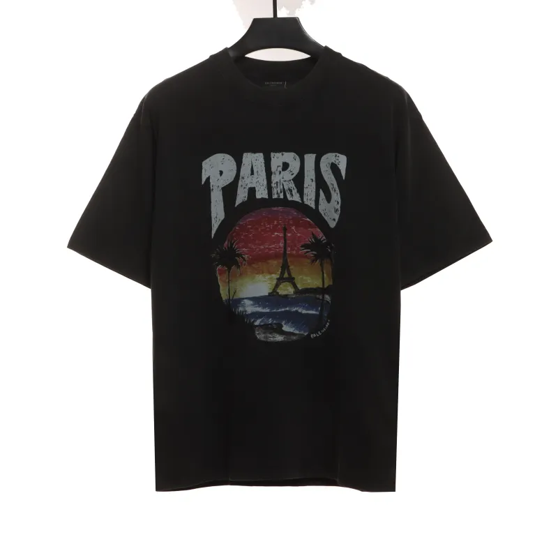  Balenciage Sunset Beach Tower T-Shirts Black