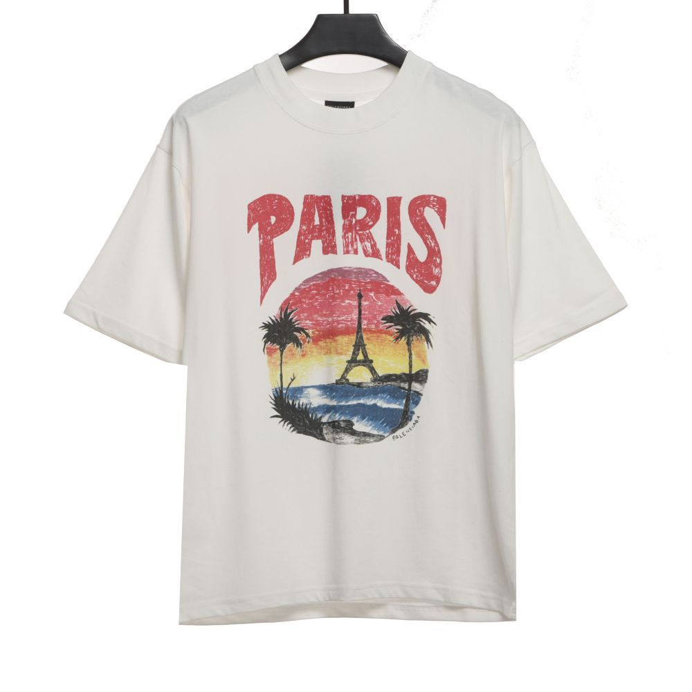  Balenciage Sunset Beach Tower T-Shirts White