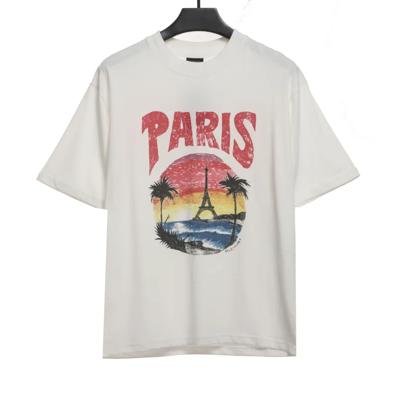  Balenciage Sunset Beach Tower T-Shirts White