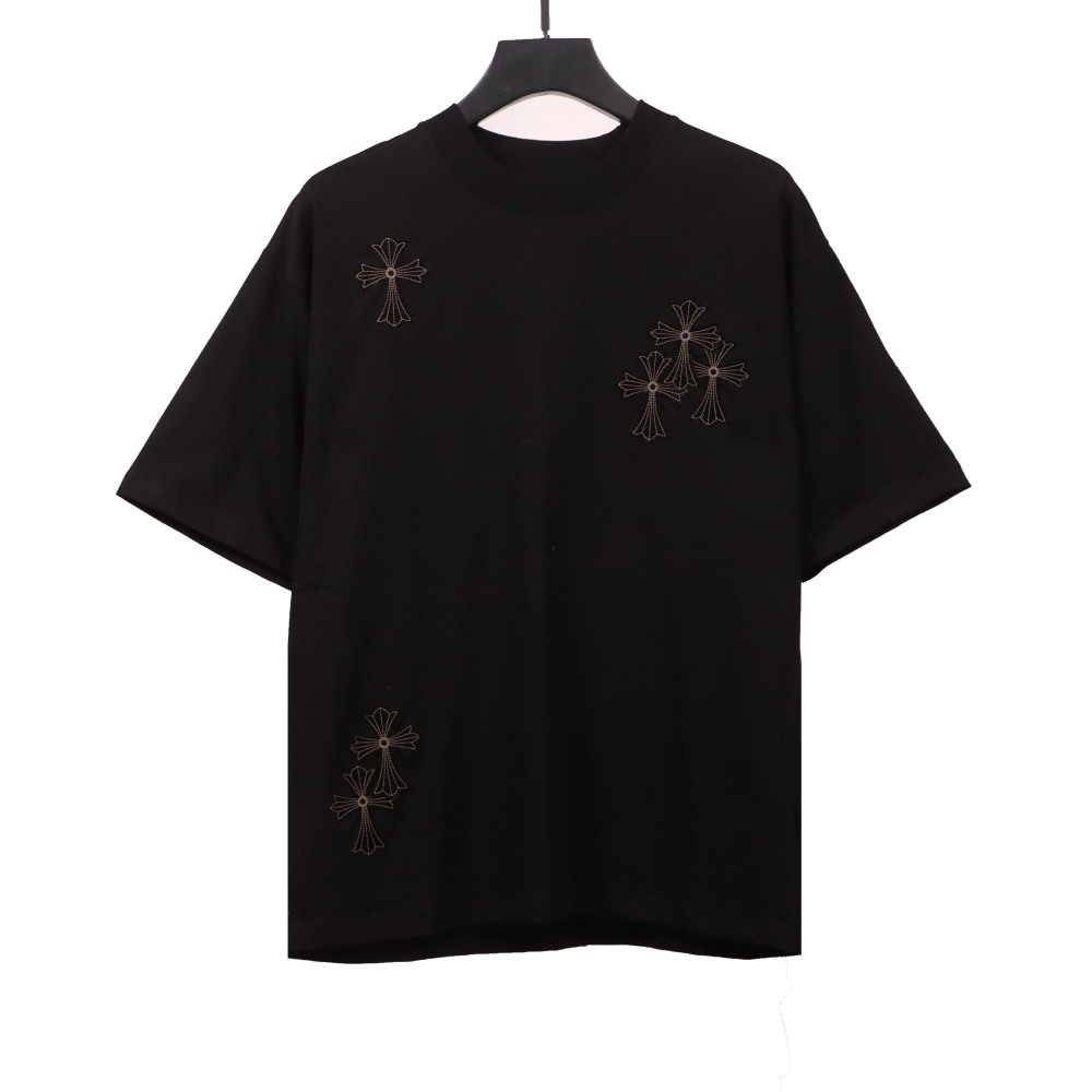  Chrome Hearts cross embroidery horseshoe patch T-Shirts black