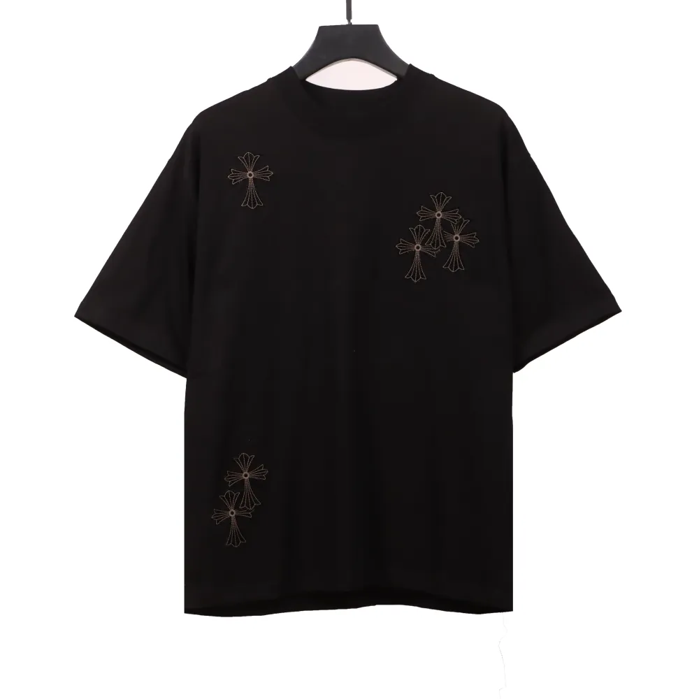  Chrome Hearts cross embroidery horseshoe patch T-Shirts black