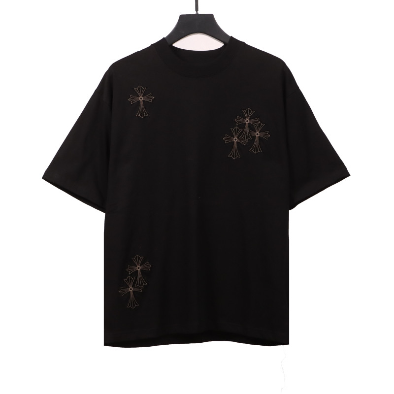  Chrome Hearts cross embroidery horseshoe patch T-Shirts black