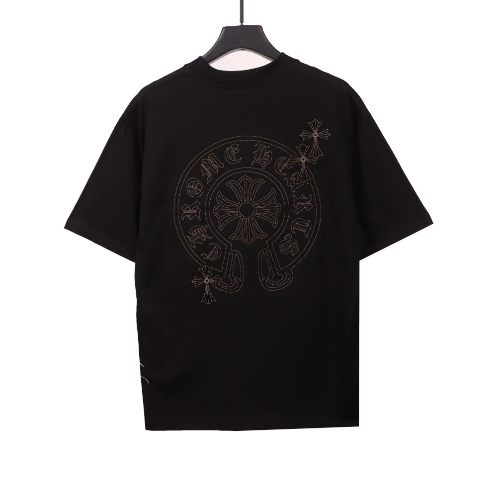 Chrome Hearts cross embroidery horseshoe patch T-Shirts black