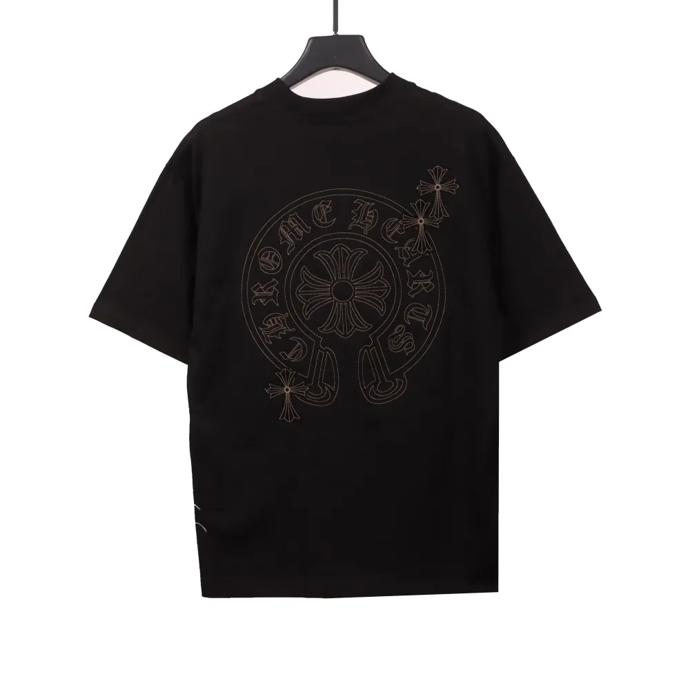  Chrome Hearts cross embroidery horseshoe patch T-Shirts black