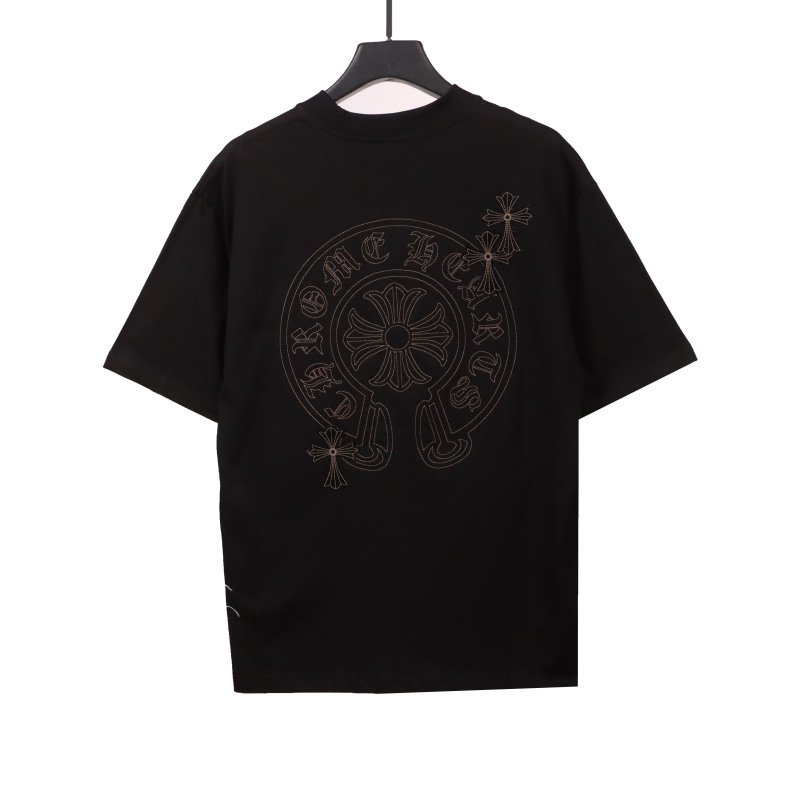  Chrome Hearts cross embroidery horseshoe patch T-Shirts black