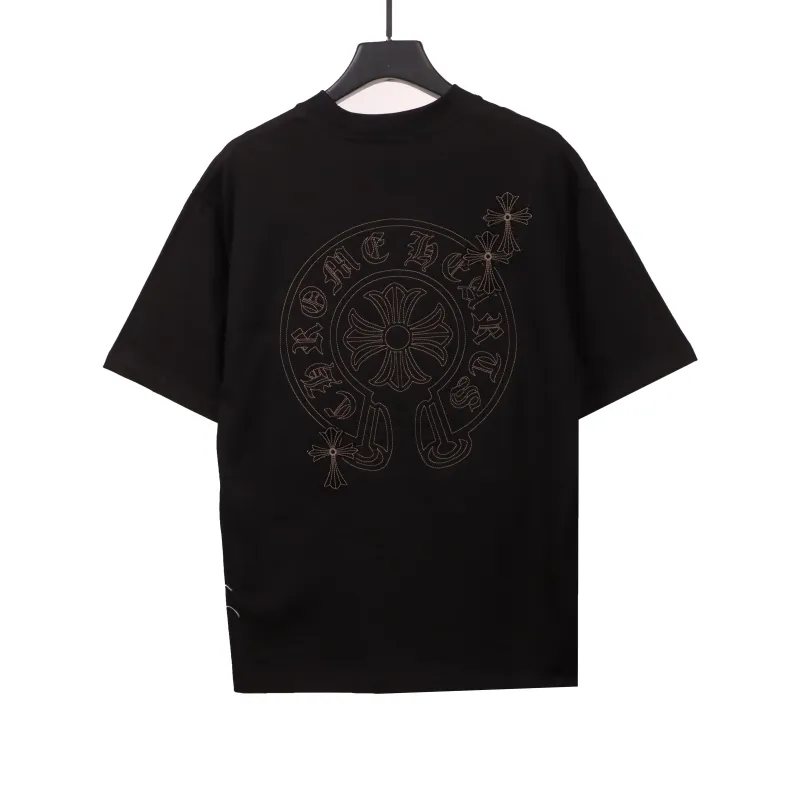  Chrome Hearts cross embroidery horseshoe patch T-Shirts black
