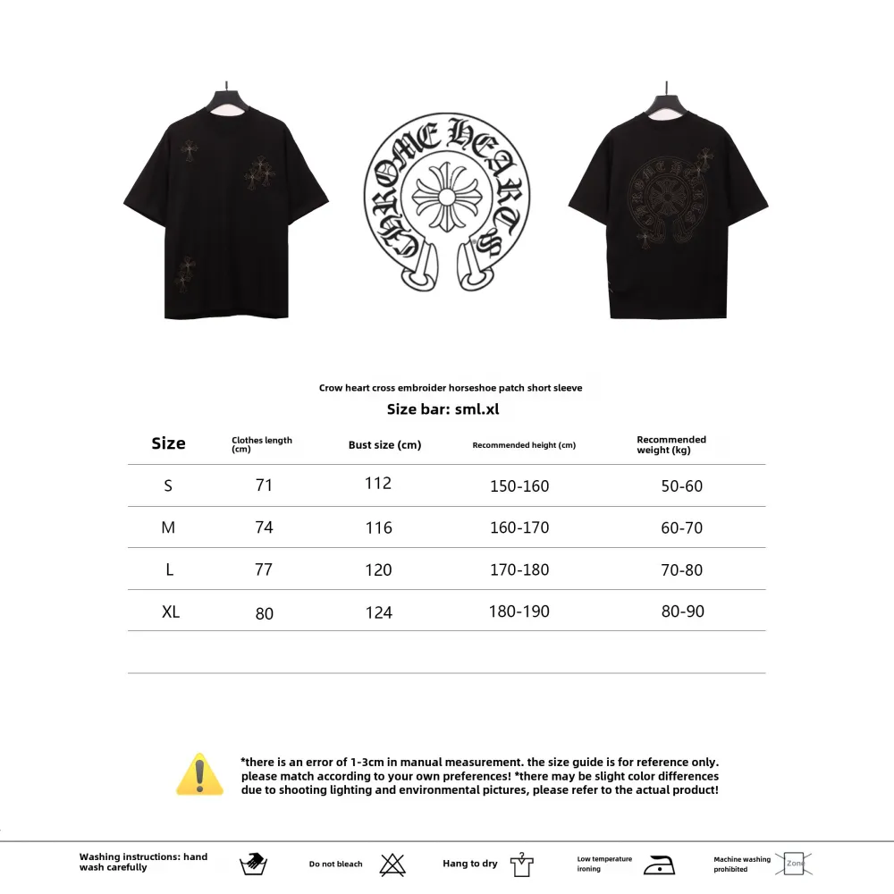  Chrome Hearts cross embroidery horseshoe patch T-Shirts black