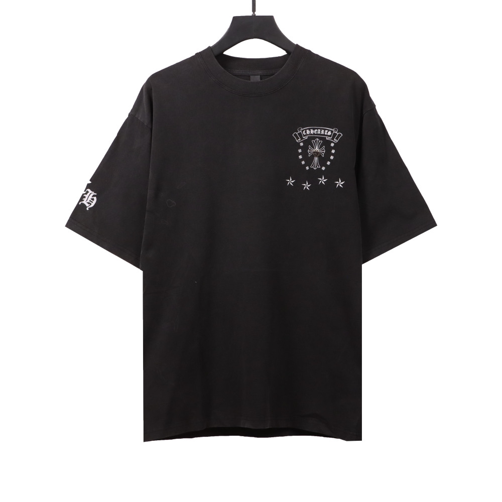  Chrome Hearts distressed washed Sanskrit cross T-Shirts black