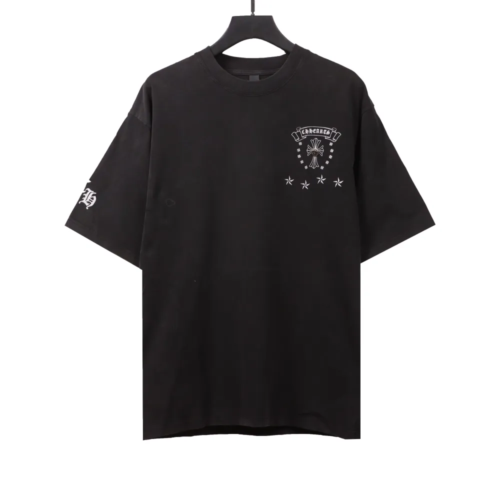  Chrome Hearts distressed washed Sanskrit cross T-Shirts black