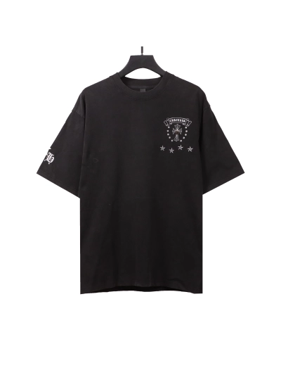 Chrome Hearts distressed washed Sanskrit cross T-Shirts black 01