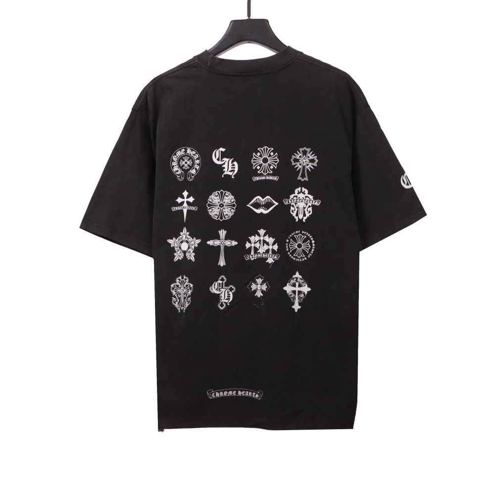  Chrome Hearts distressed washed Sanskrit cross T-Shirts black