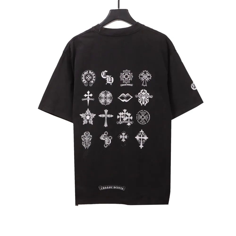  Chrome Hearts distressed washed Sanskrit cross T-Shirts black
