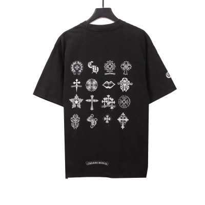  Chrome Hearts distressed washed Sanskrit cross T-Shirts black 02