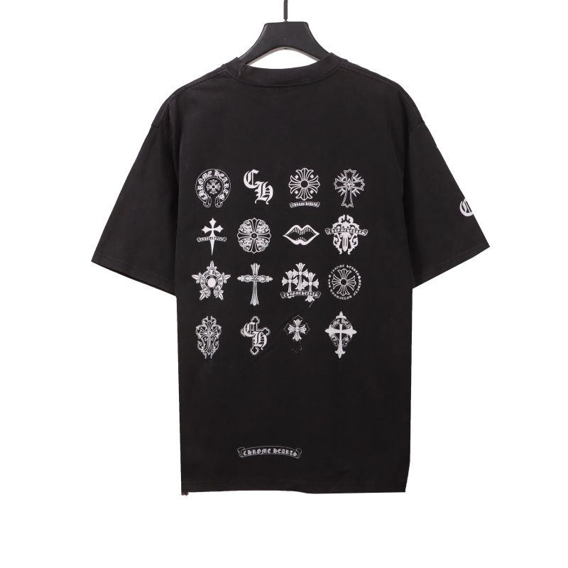  Chrome Hearts distressed washed Sanskrit cross T-Shirts black