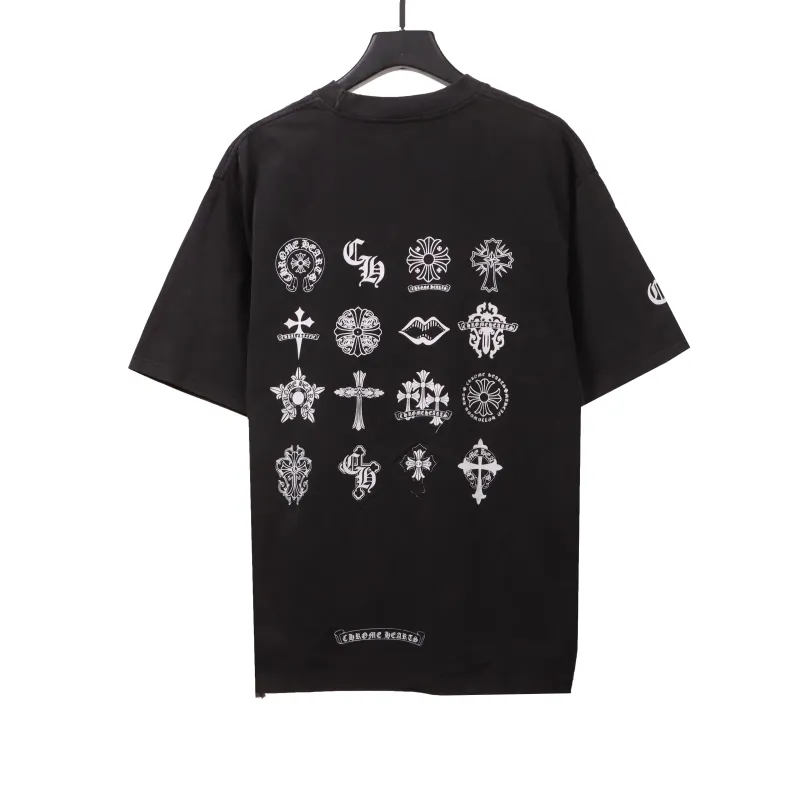  Chrome Hearts distressed washed Sanskrit cross T-Shirts black