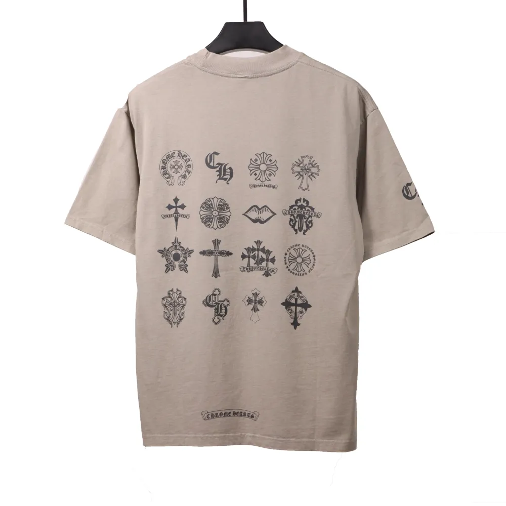  Chrome Hearts distressed washed Sanskrit cross T-Shirts gray