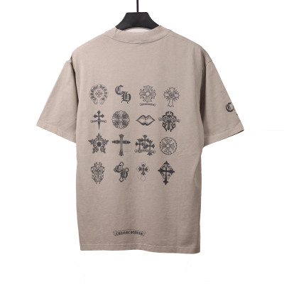  Chrome Hearts distressed washed Sanskrit cross T-Shirts gray 02