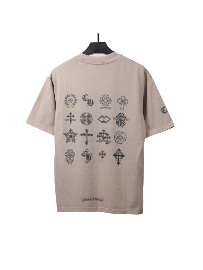 Chrome Hearts distressed washed Sanskrit cross T-Shirts gray 02