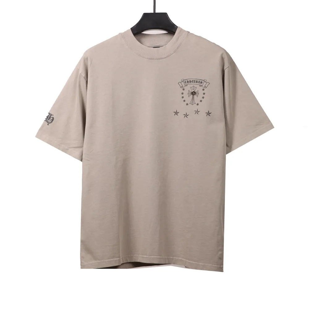 Chrome Hearts distressed washed Sanskrit cross T-Shirts gray