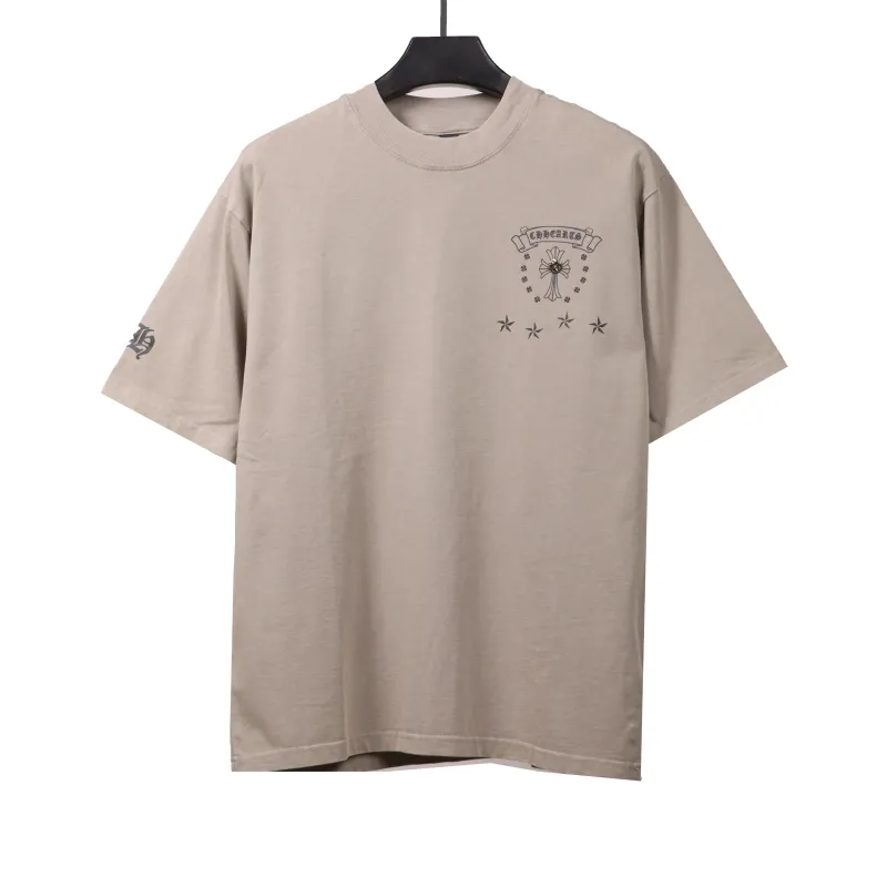  Chrome Hearts distressed washed Sanskrit cross T-Shirts gray