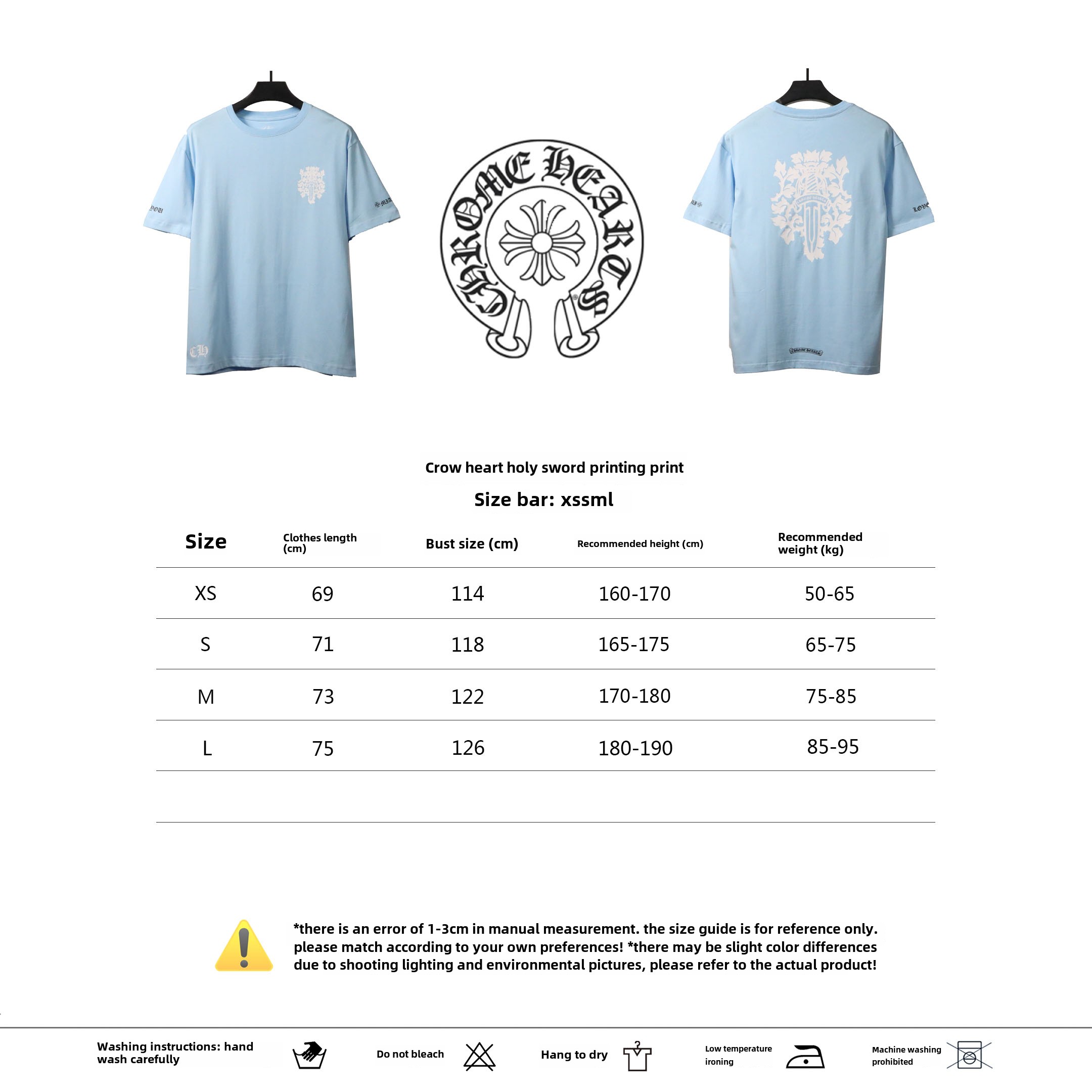  Chrome Hearts Holy Sword Print T-Shirts Blue