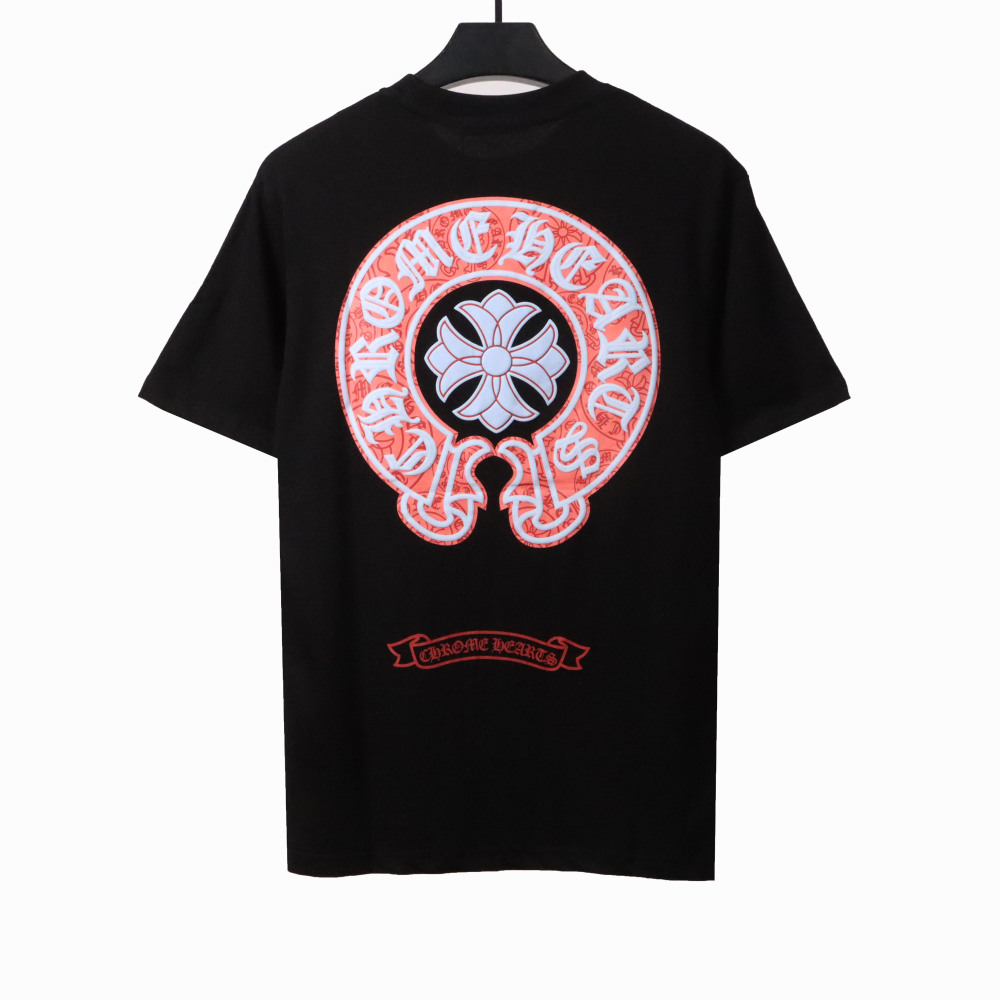  Chrome Hearts Horseshoe Foam Large Print T-Shirts Black