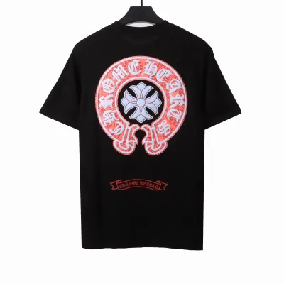  Chrome Hearts Horseshoe Foam Large Print T-Shirts Black 02