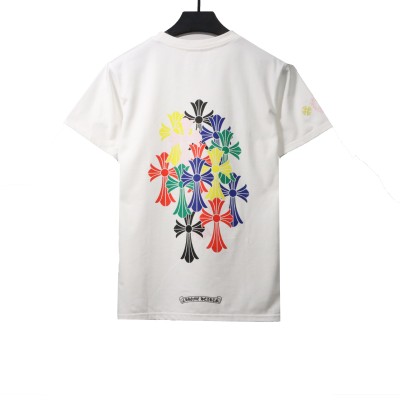 Chrome Hearts Rainbow Cross Print T-Shirts White 02
