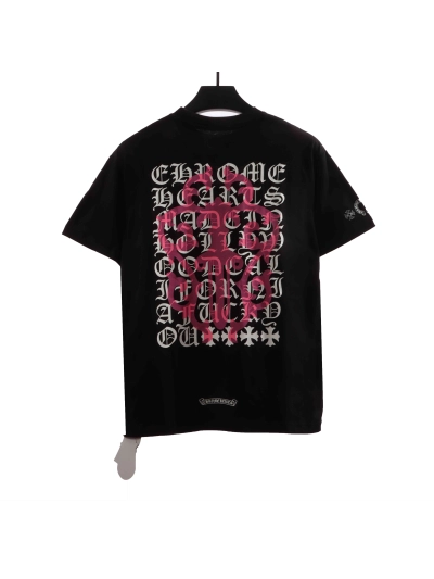 Chrome Hearts Back Holy Sword Overlap Print T-Shirts Black 02