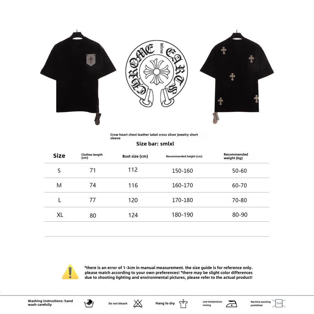 Chrome Hearts Chest Leather Label Cross Silver Decorated T-Shirts Black
