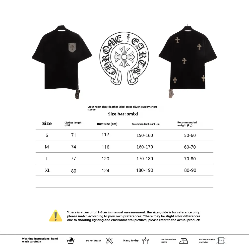 Chrome Hearts Chest Leather Label Cross Silver Decorated T-Shirts Black