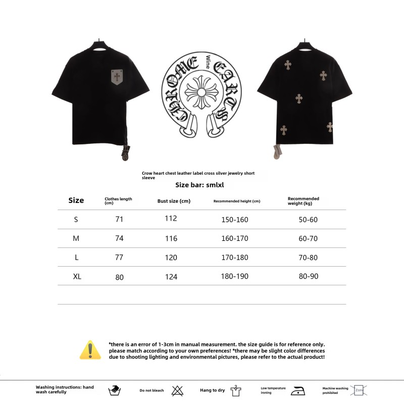 Chrome Hearts Chest Leather Label Cross Silver Decorated T-Shirts Black