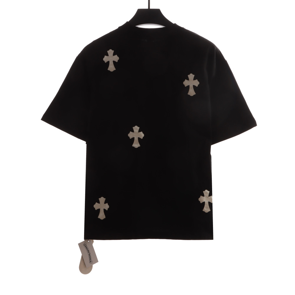 Chrome Hearts Chest Leather Label Cross Silver Decorated T-Shirts Black