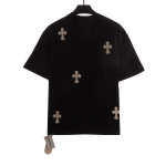 Chrome Hearts Chest Leather Label Cross Silver Decorated T-Shirts Black