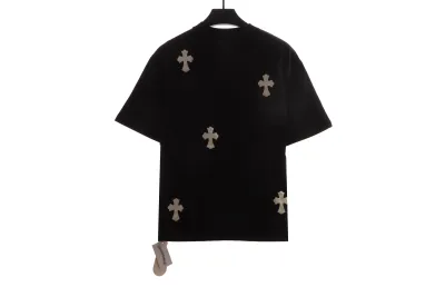 Chrome Hearts Chest Leather Label Cross Silver Decorated T-Shirts Black 02