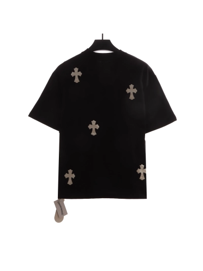 Chrome Hearts Chest Leather Label Cross Silver Decorated T-Shirts Black 02