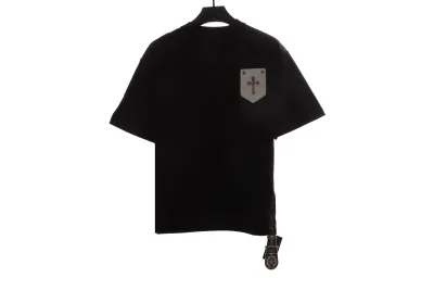 Chrome Hearts Chest Leather Label Cross Silver Decorated T-Shirts Black 01